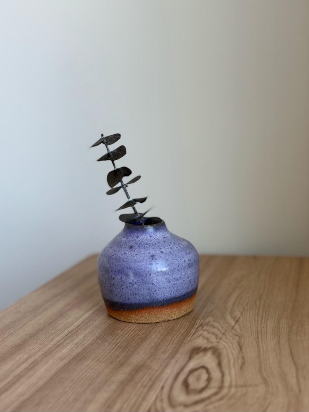 Handcrafted Purple Ceramic Vase with Rustic Brown Base - Home Art